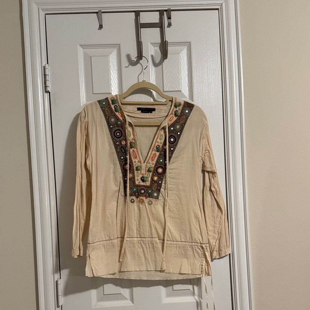 BCBGMaxAzria Beige Embroidered Tunic